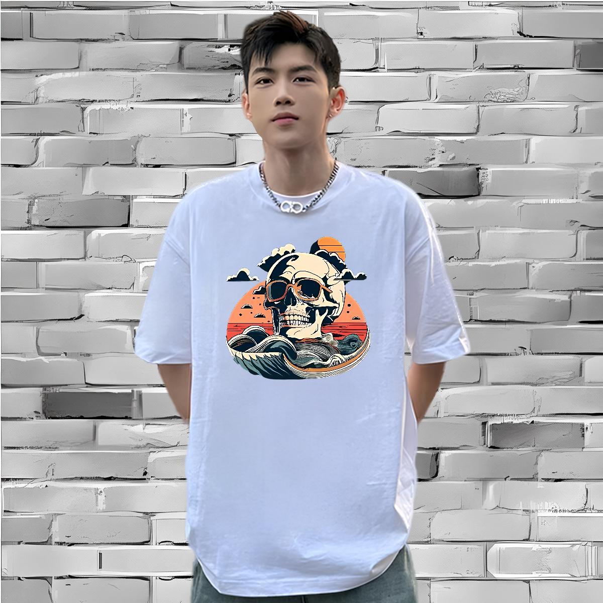 Classic Man T Shirts 100% Cotton 230g skull Casual Graphic Short Sleeve Soft Couples T Shirts Customized Tee Shirt