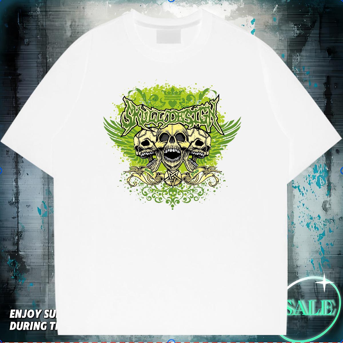 Loose Fit T Shirts Men 230g Cotton skull Summer Casual DIY Anime Breathable Short Sleeve Tshirt for Man Woman Wholesale Top Tees
