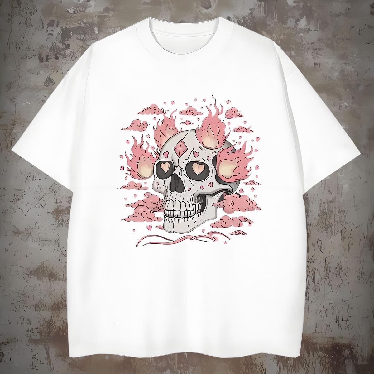 High Quality T Shirts Men 230g Cotton fire Anime Printing Street White Plus Size Breathable Short Sleeve Men Clothes T-Shirt Casual New Wear