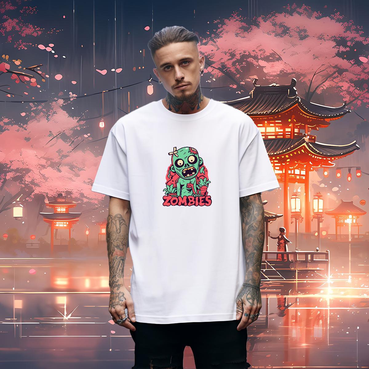 Loose T-Shirts 230g Cotton skull Anime Printing Street White Plus Size O Neck Short Sleeves Tshirts Designer Fashion Clothings