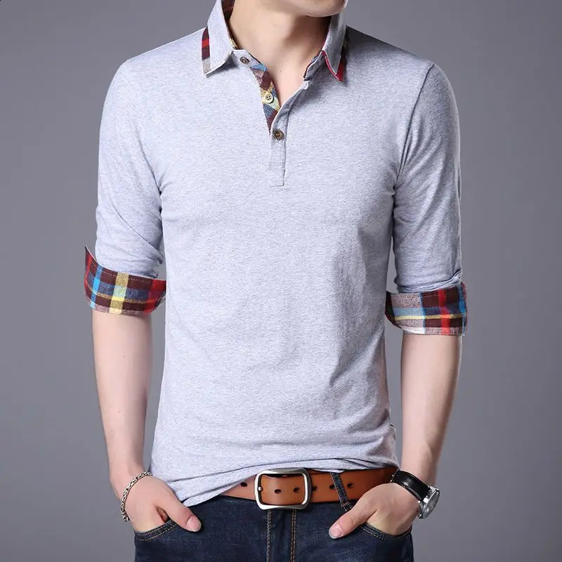 Spring Autumn Korean Business Casual Long Sleeve Polo Shirt Men Lapel Print Button Patchwork Screw Thread Loose Cotton Top 240824