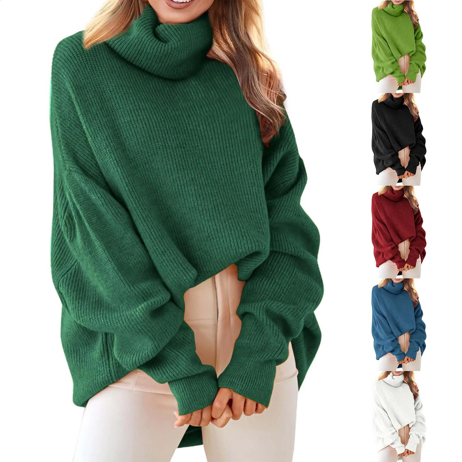 Women Elegant Turtleneck Oversized Long Batwing Sleeve Fall Sweater Plus Size Tunic Pullover Ribbed Knit Sweat Shirt Cotton 240824