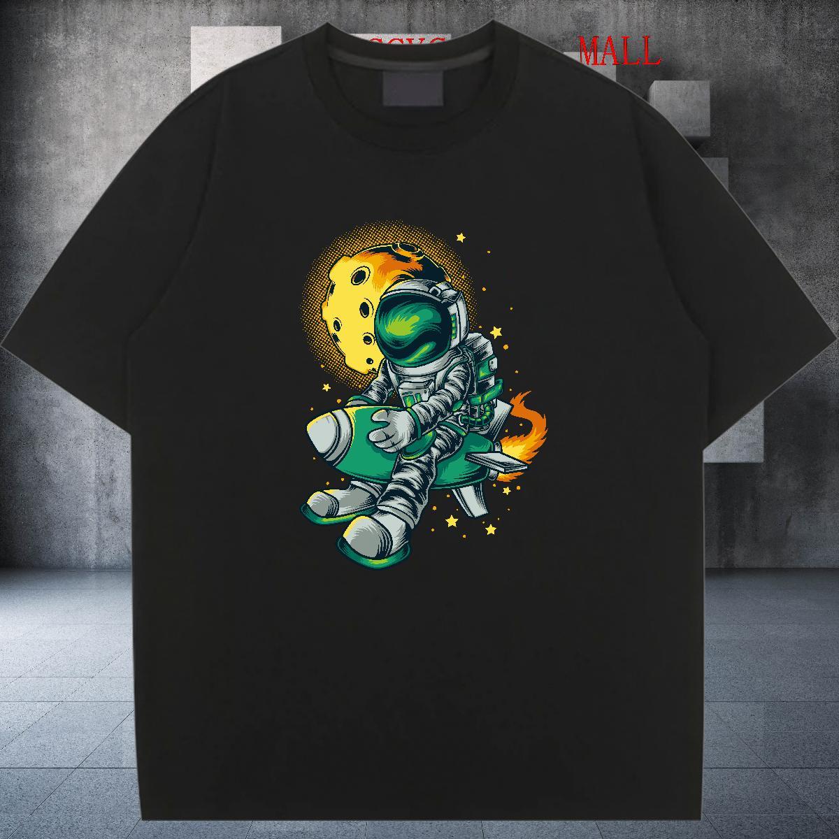 Loose Women Tshirts 230g Cotton universe Sports Street Wear T-Shirts for Women Breathable Short Sleeve Cartoon Print Tops