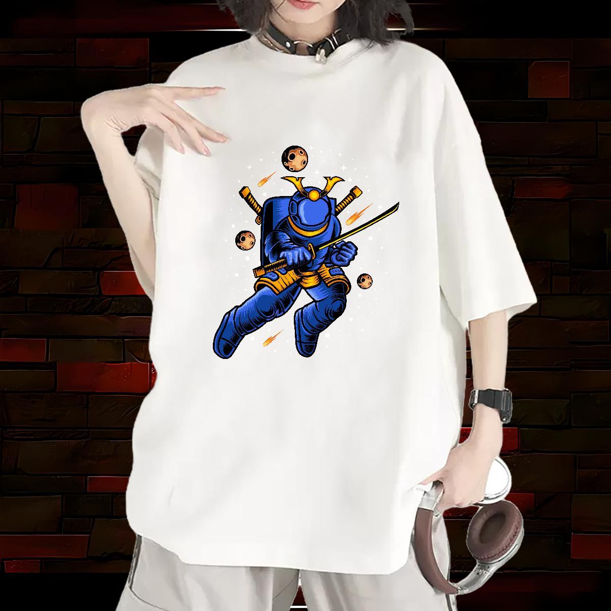 5A Lady T shirt 230g Pure Cotton outer space Casual Woman T Shirts Breathable Short Sleeve Anime Oversized Clothes