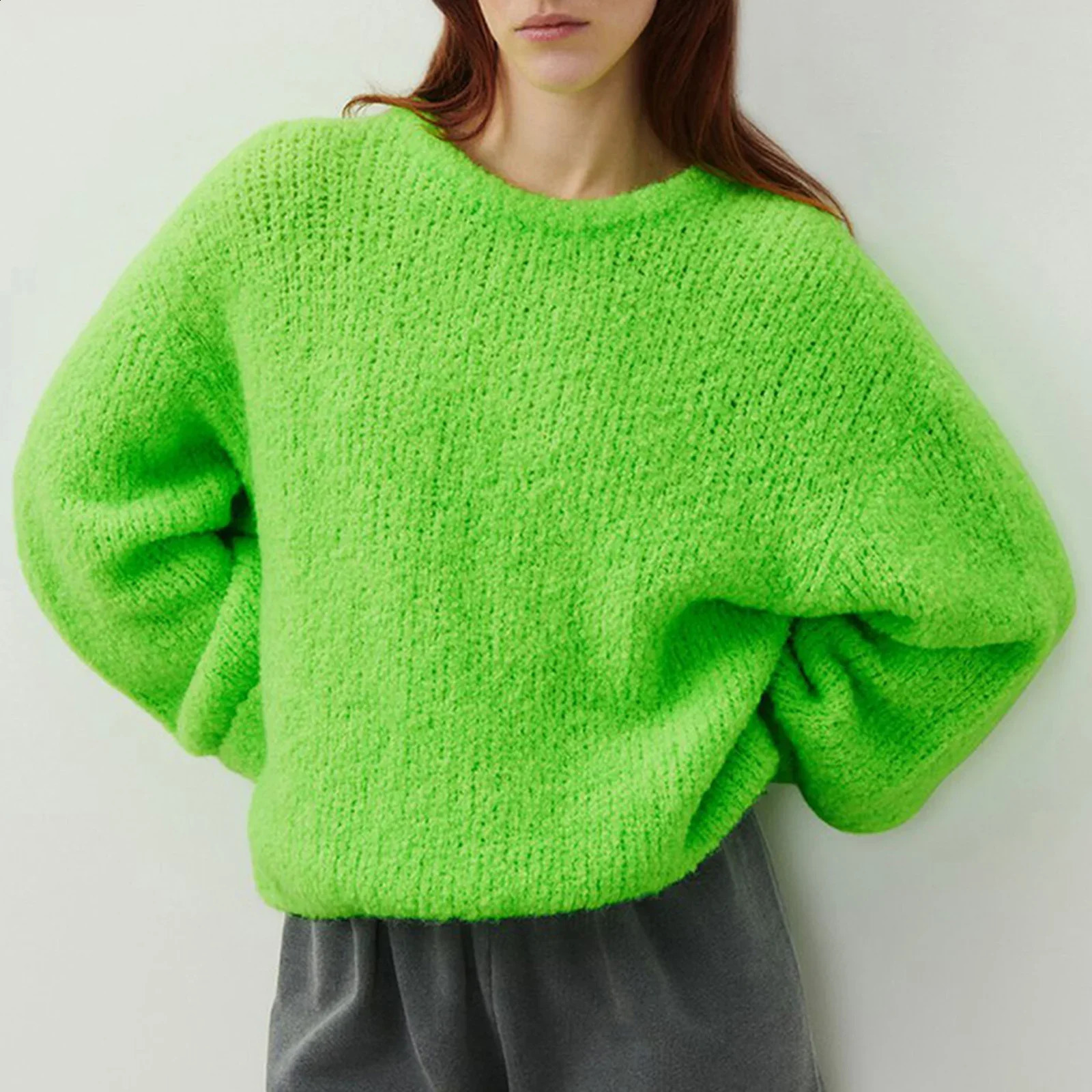 Women Knit Oversized Sweater Casual Long Sleeve Loose Knitted Solid Color Pullover Jumper Y2K Hajakuju Fall Winter Tops 240824