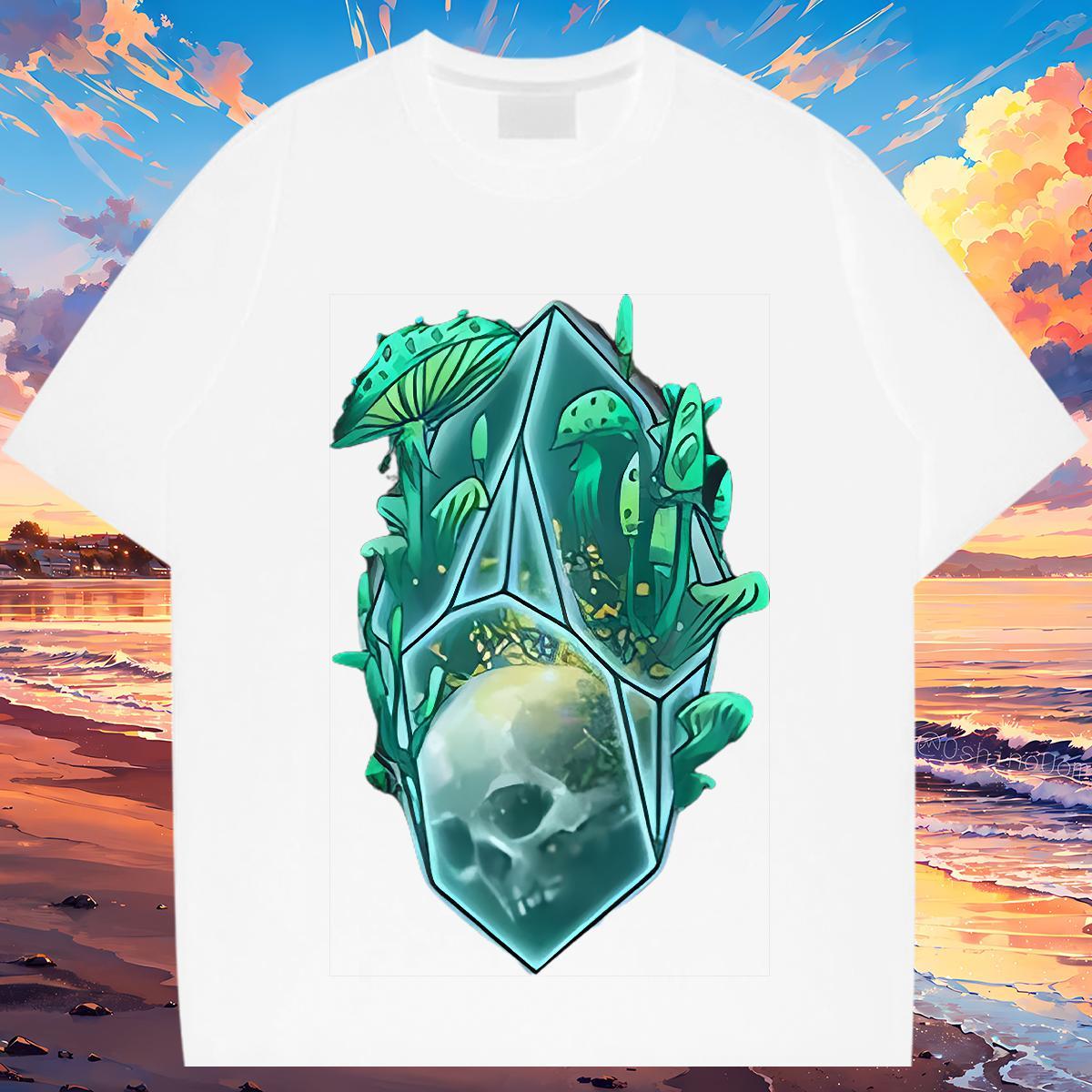 High Quality T shirt 230g Cotton skull Hip Hop Black Oversized Pure Cotton Men Tops Tees New Tops Shirt