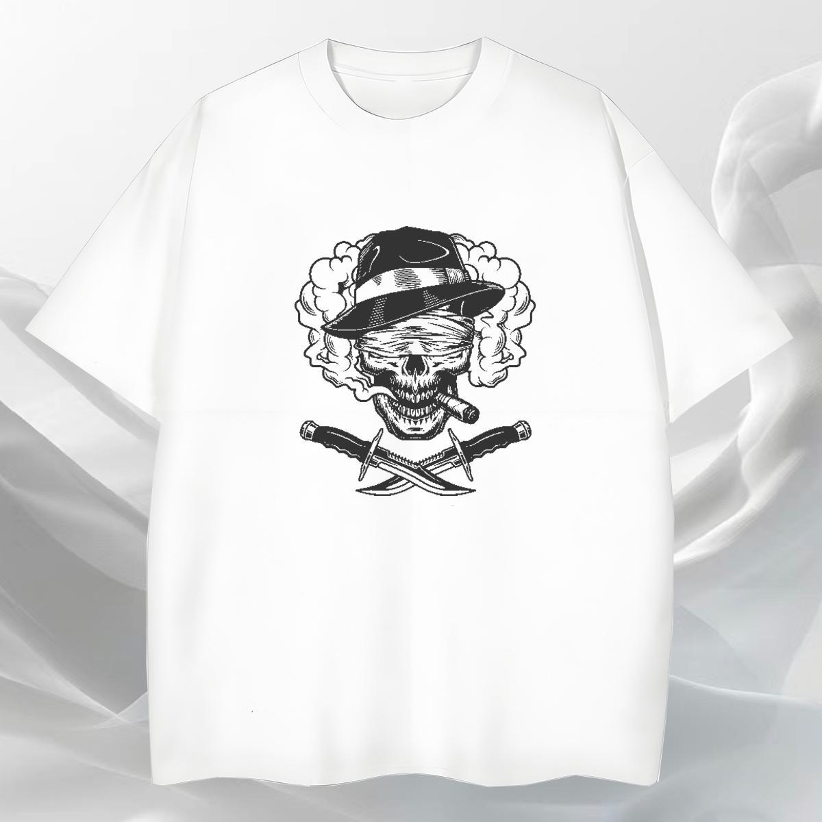 TOP Quality T Shirt For Man 230g Cotton skull Casual Beach DIY Anime Breathable Men Clothes T-Shirt Fashion Designer Tops Tees