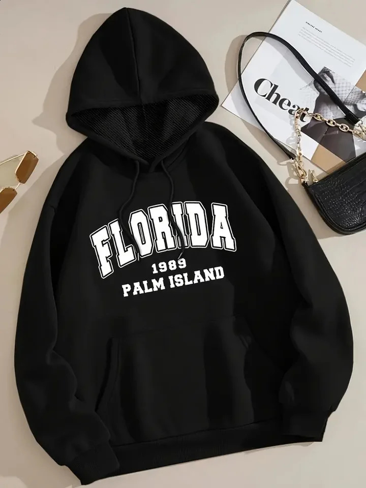 Womens Casual Pullover Hoodie With Florida 1983 Palm Island Graphic Fashionable All-Match Style Comfort Fit - Available In Mu 240824