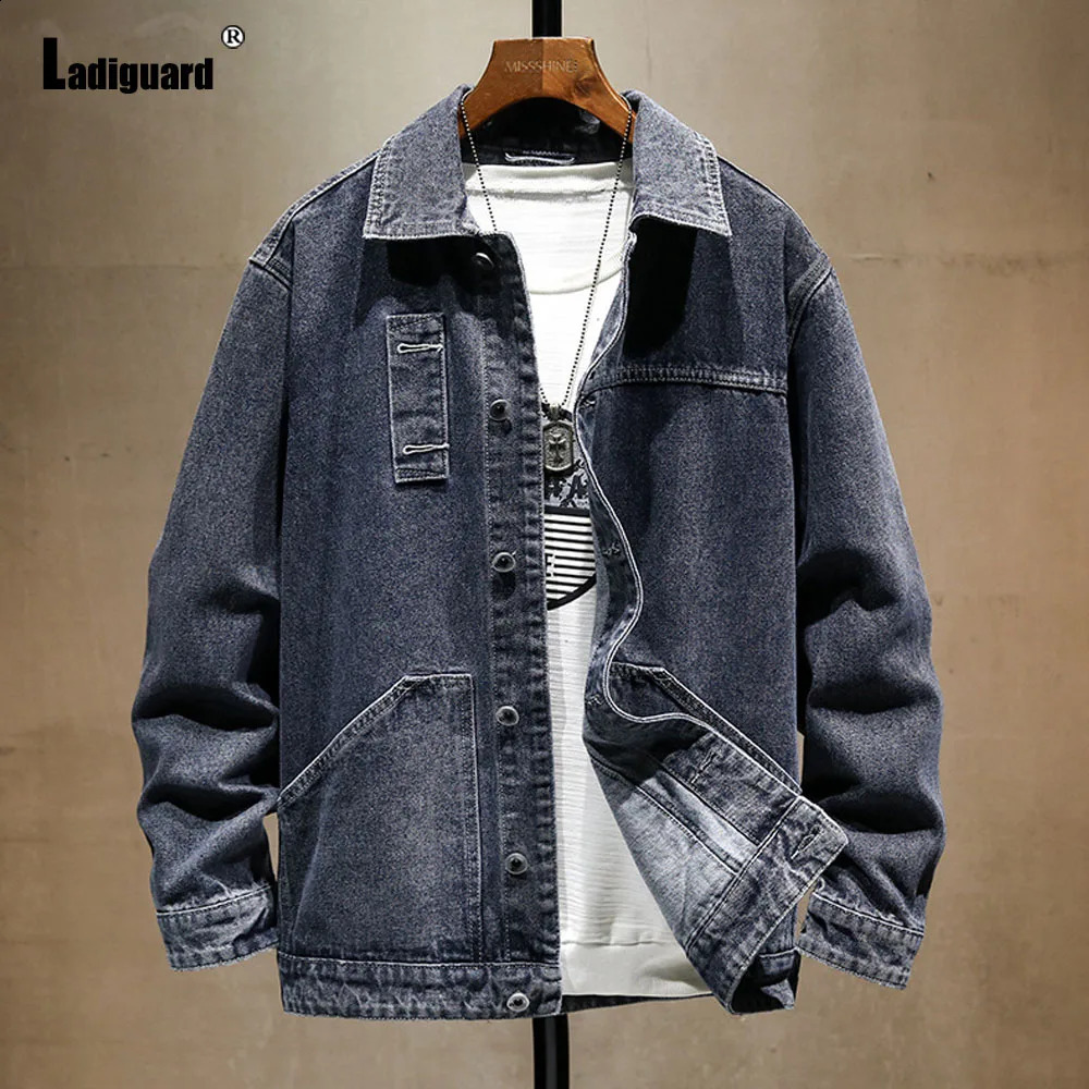 Mens standing pocket Demin casual retro jacket Plus size 7XL mens basic denim Harajuku fashion 240824