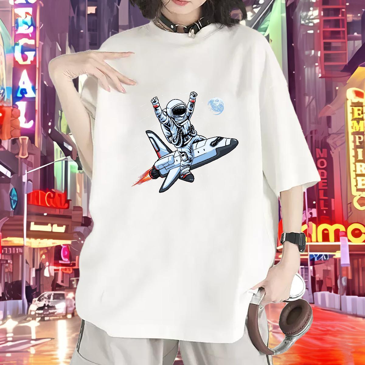 Unisex Woman Tshirt 100% Cotton 230g universe Spring Summer Womens T Shirts Breathable Short Sleeve Floral Print Tops Shirt