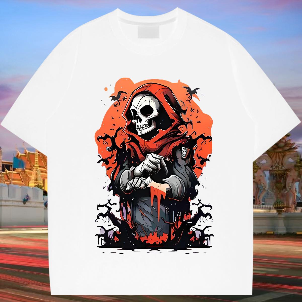 Popular T Shirts Men 100% Cotton 230g skull Hip Hop Street Oversized Round Neck Short Sleeve Mens Tshirts Stylist Tops