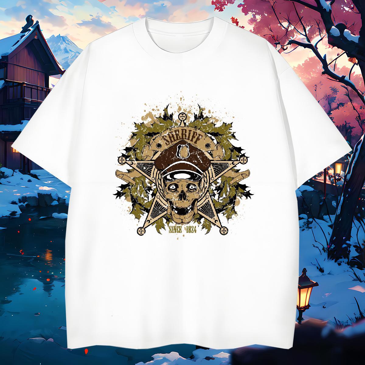 Wholesale Mens T Shirts 230g Pure Cotton skull High Street Hip Hop Floral Print O-Neck Short Sleeve Tshirt for Man Woman Classic Casual Clothes