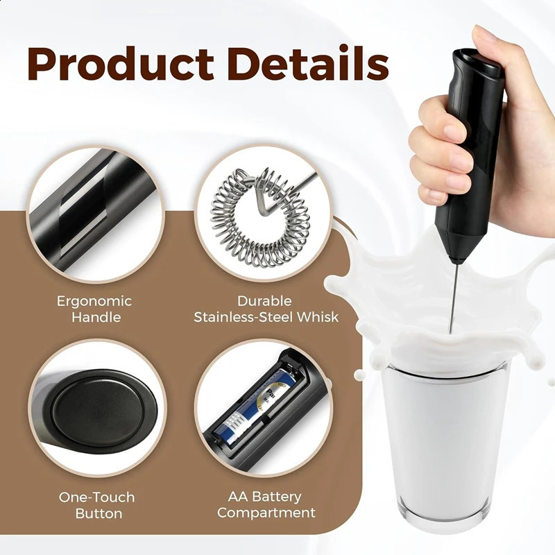 Handheld Electric Milk Frother Whisk Maker with Stainless Steel Stand Hand Drink Mixer for Egg Coffee Lattes Cappuccino Matcha 240824
