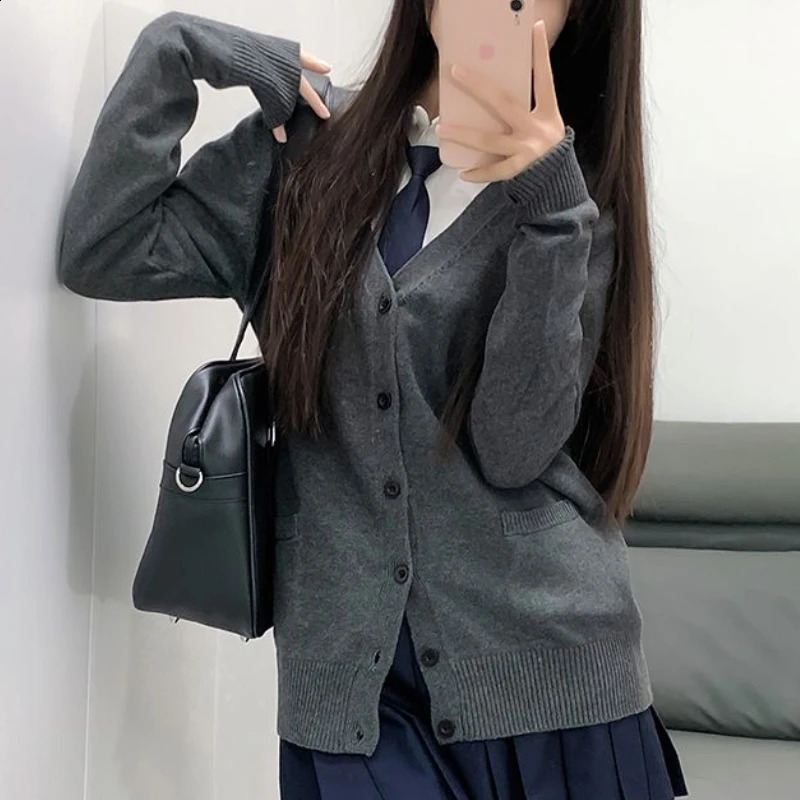 Preppy Sweater Cardigans Women Autumn Winter Cute Schools Japanese V-neck Knitwear Jacket Chic Teens Harajuku Street wear 240824
