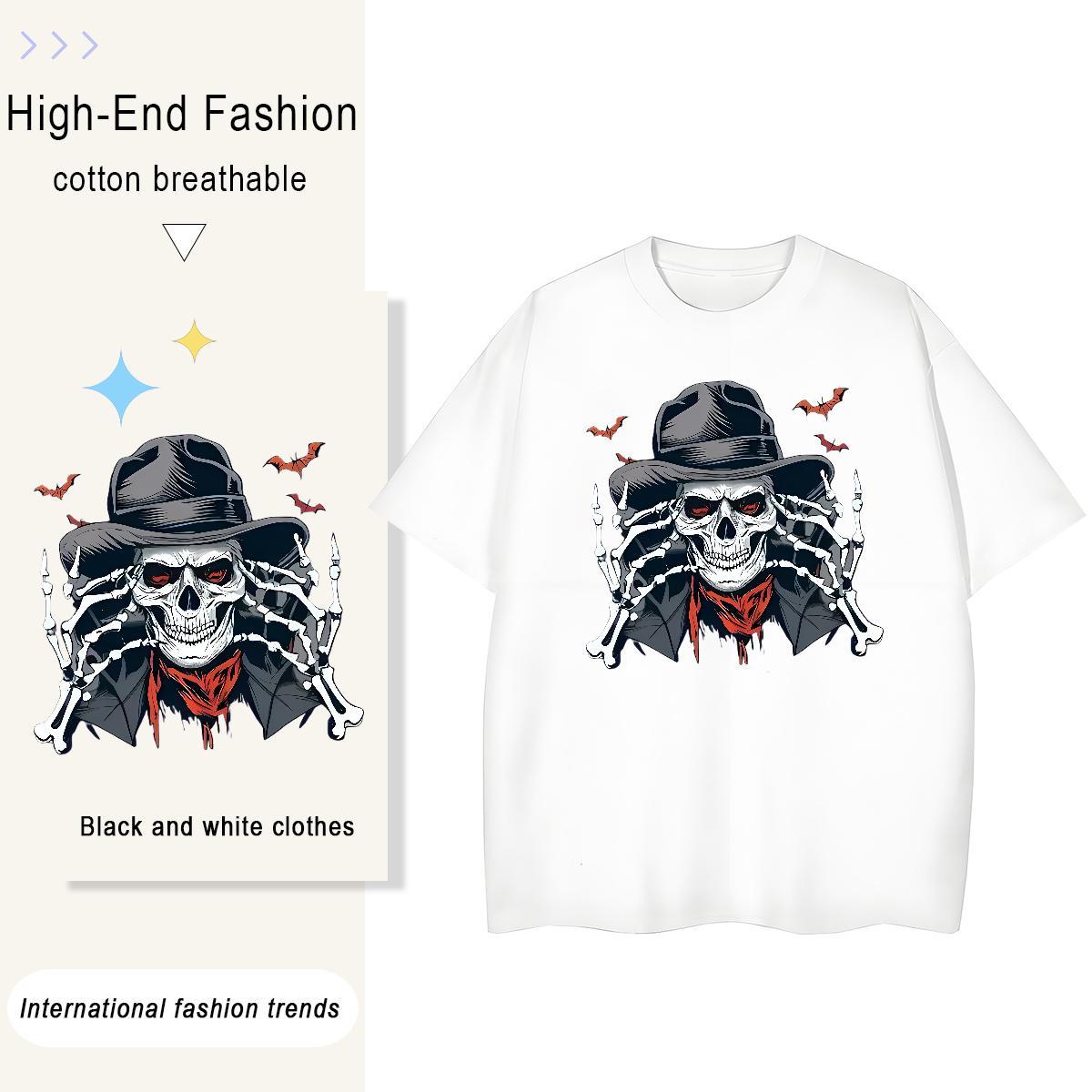 Designer T shirt 230g Cotton skull Hip Hop Customized Print Round Neck Short Sleeve Men Tops Tees Free Shipping Clothings