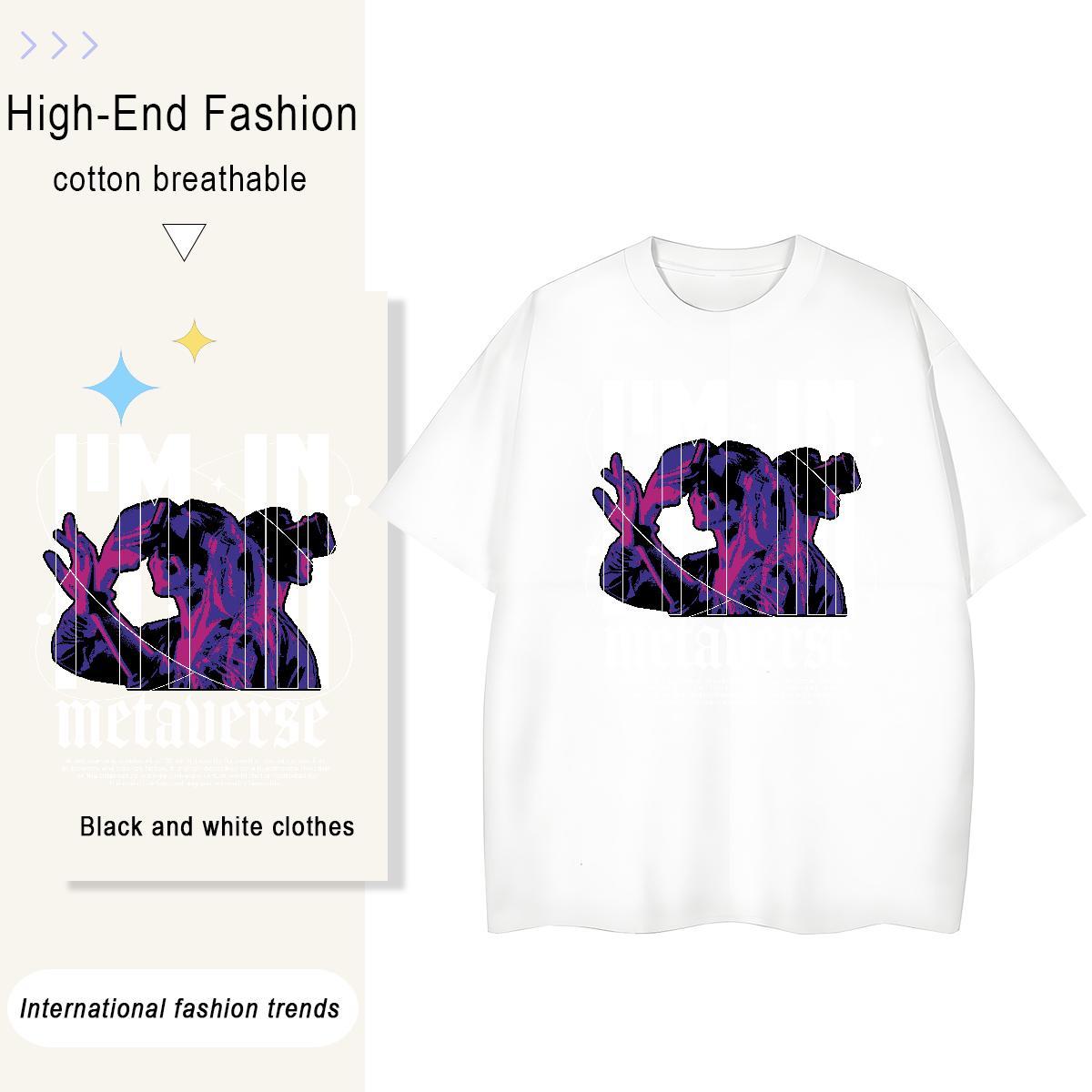 Unisex Men T Shirts 230g Pure Cotton women Street Casual Plus Size Cartoon Breathable Crew Neck Mens Tshirts Classic Tees Shirts