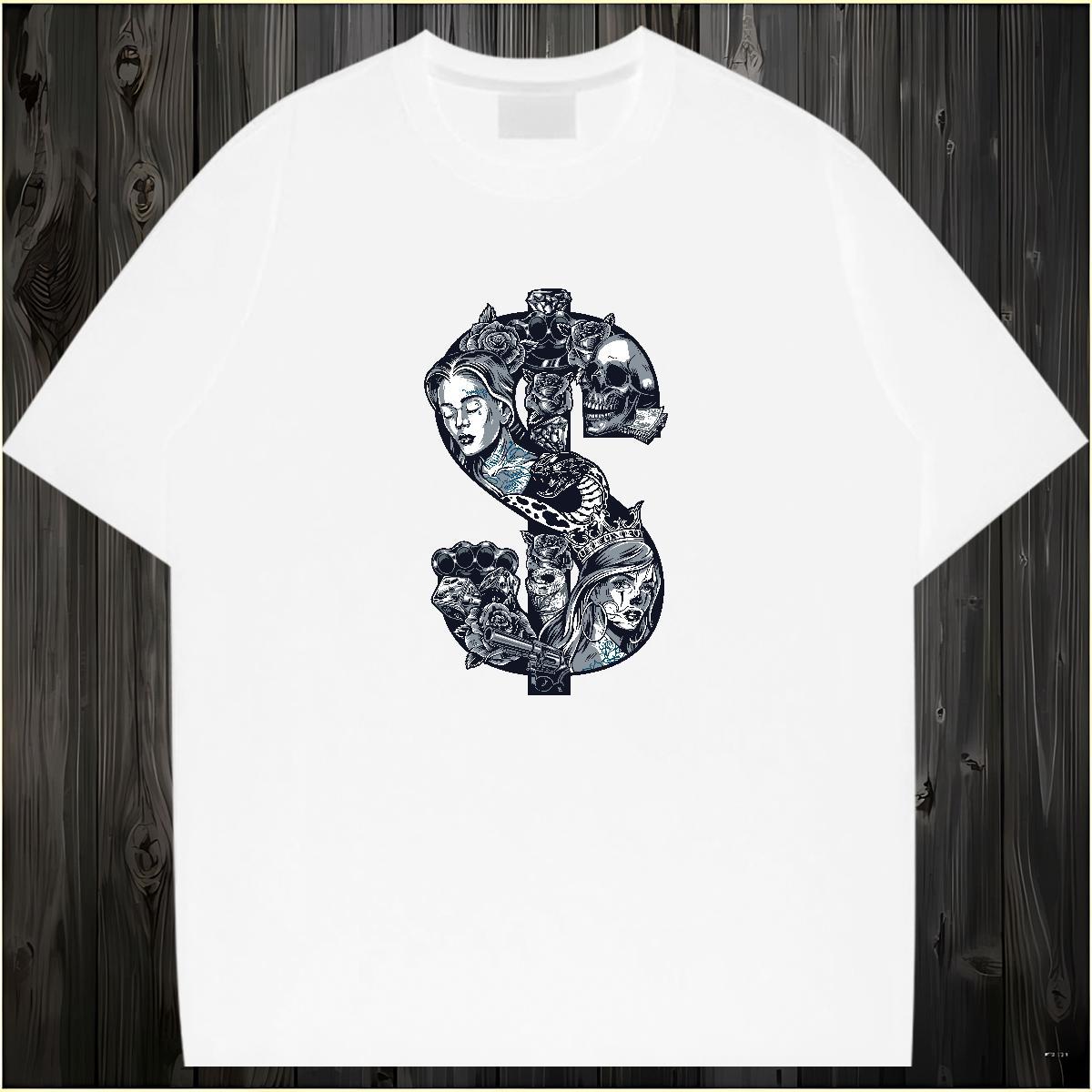 Loose T shirt 230g Pure Cotton skull Daily Wear Graphic Short Sleeve Soft Men Tops Tees Brand Clothes
