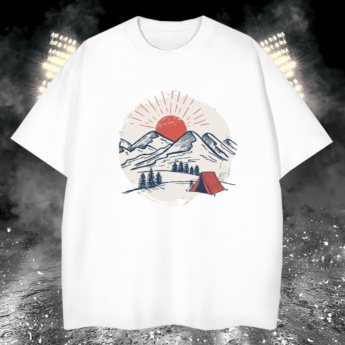 Popular T-Shirts 230g Pure Cotton mountains Hip Hop Street Customized Print Breathable Couples T Shirts DIY Polos