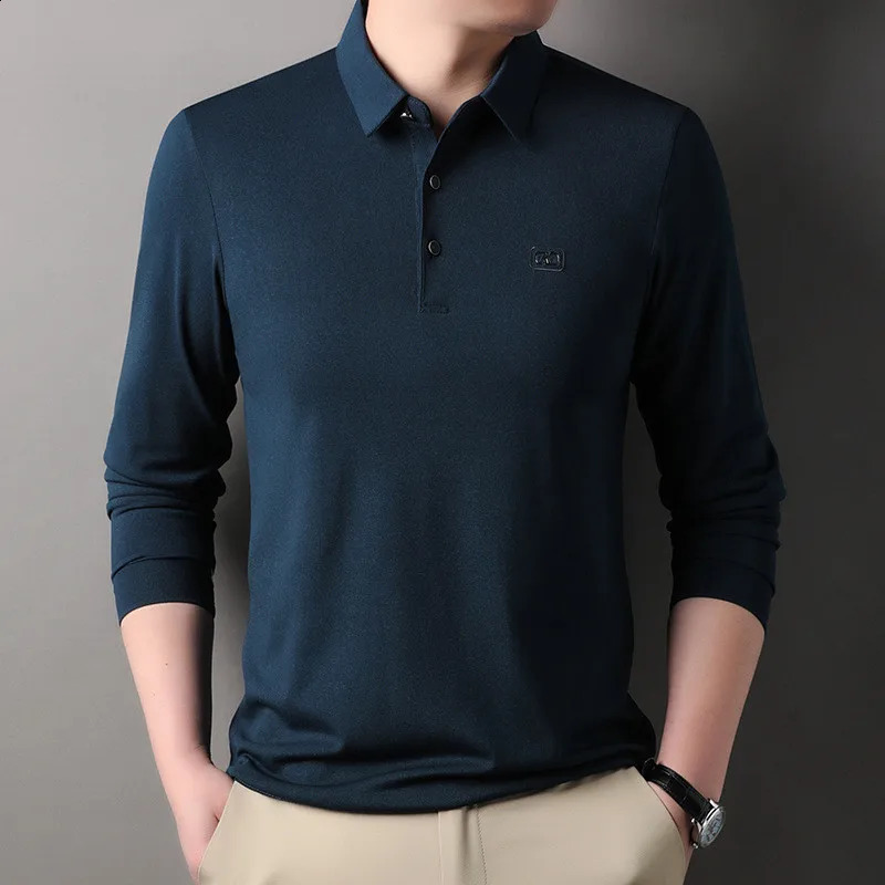 Autumn Polo Shirt Men Solid Long Sleeve Casual Spring Clothing Loose Fit Business Polos T-shirt Korean Golf Tops 240824