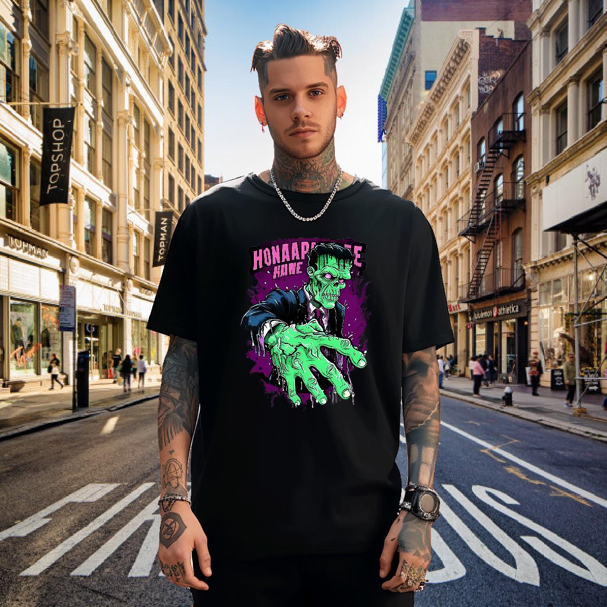 Cool T Shirt For Man 100% Cotton 230g skull Anime Printing Street Floral Print Pure Cotton Men Tees New Top Tees