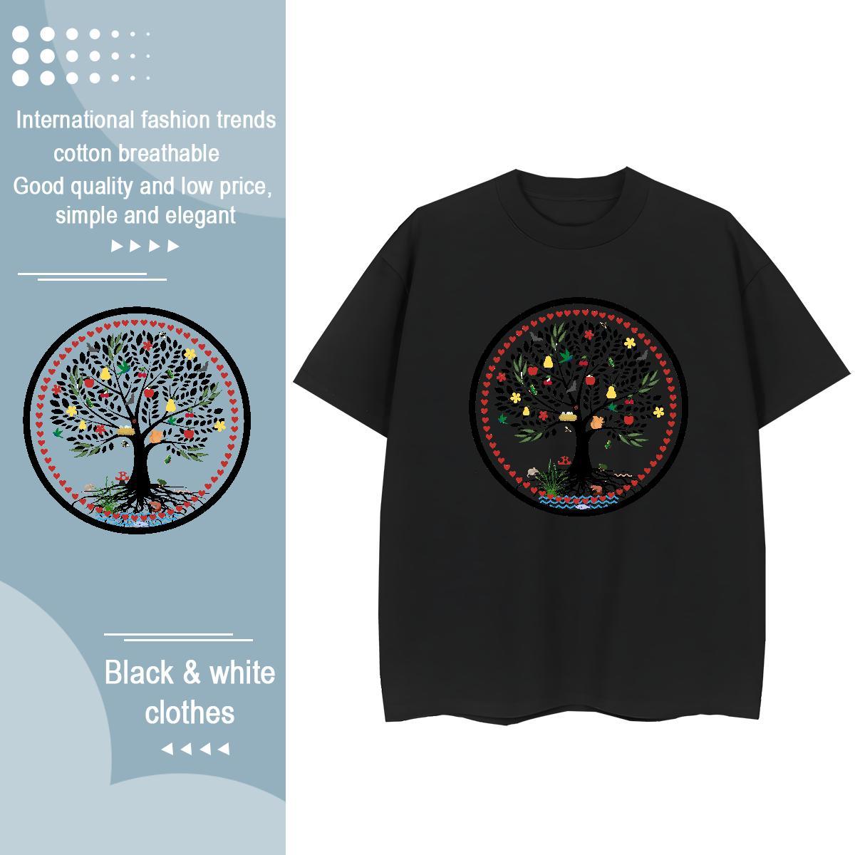 Brand Lady T shirt 230g 100% Cotton painting Daily Outfit T-Shirts for Women Crew Neck Anime Print Wear