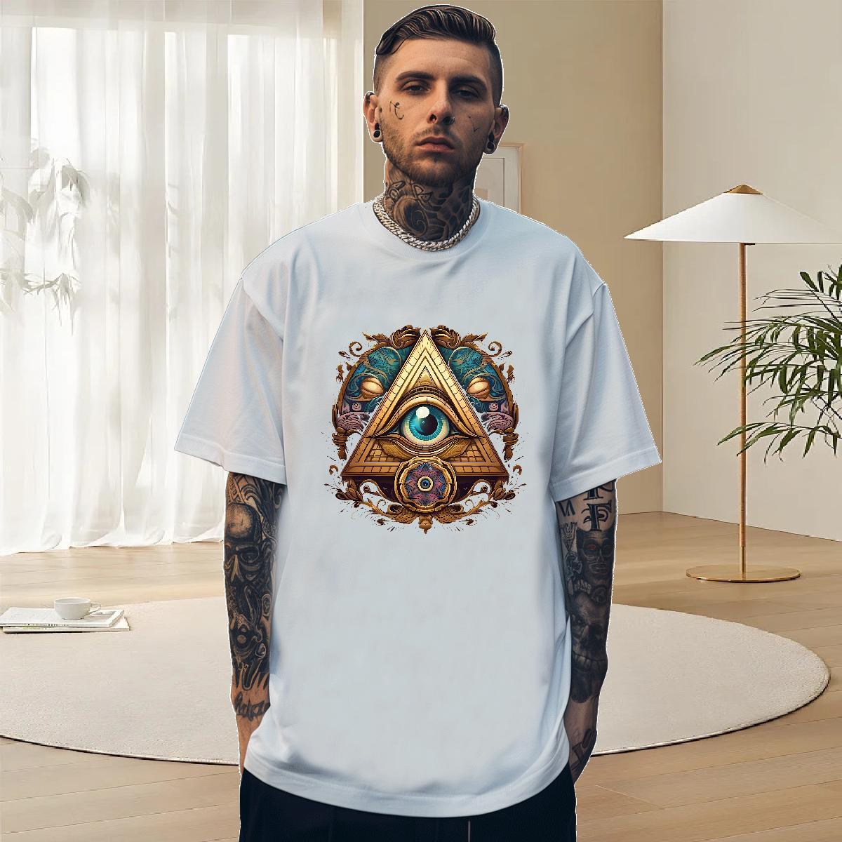 High Quality T Shirt For Man 100% Cotton 230g eye of the devil Outdoor DIY Printed Breathable Soft Tshirts Fashion Tops Shirt