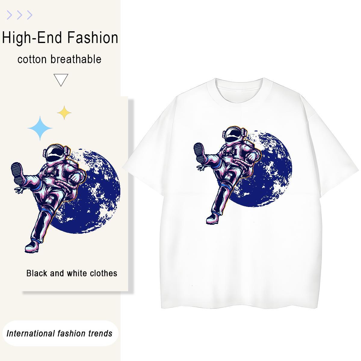 Loose Tshirt for Man Woman 100% Cotton 230g cosmonaut Casual Sport Woman T Shirts Crew Neck Graphic Polos