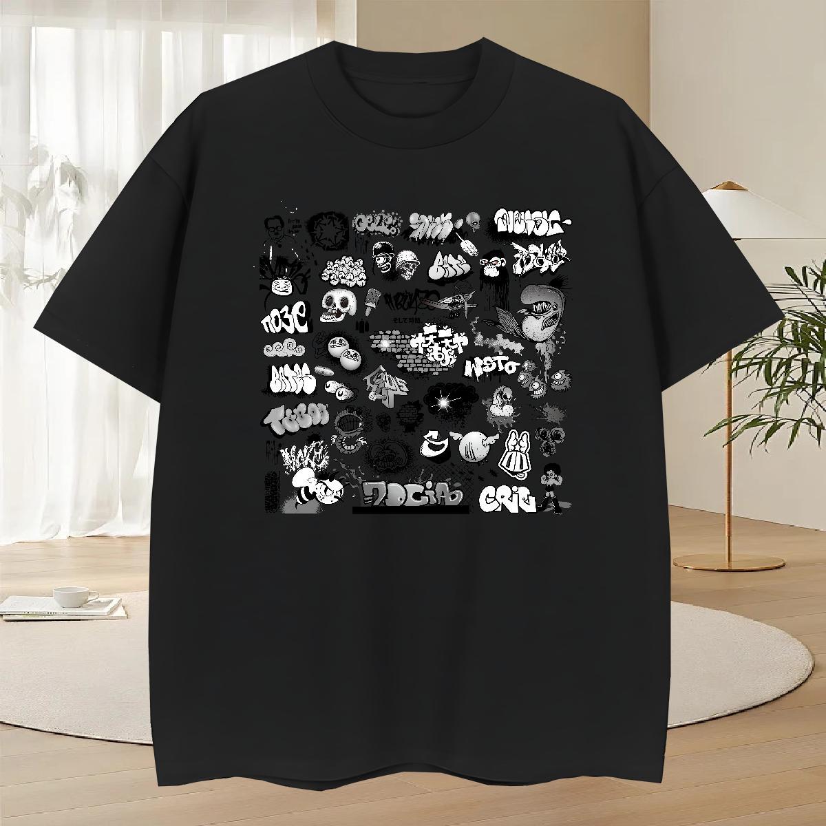 Soft T-Shirts for Men 100% Cotton 230g skull Hip Hop Street Anime Breathable Crew Neck Tshirts DIY Customized Tops Shirt