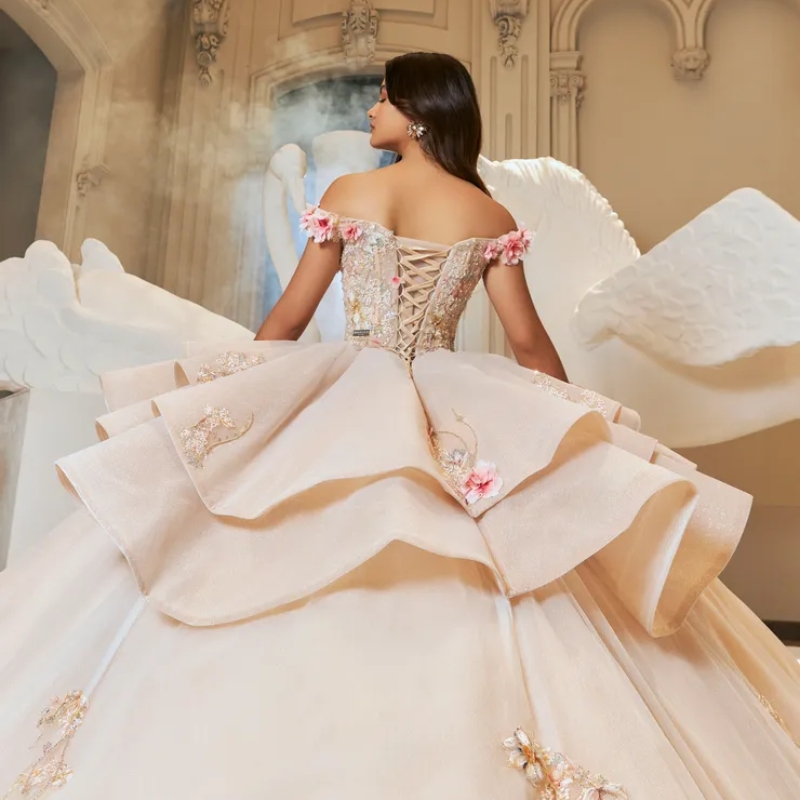 Champagne Princess Sparkly Quinceanera Dresses 2025 Luxury Applique Beads Crystal Tull Corset Lace-up vestidos de xv anos Sweet 16 Dress