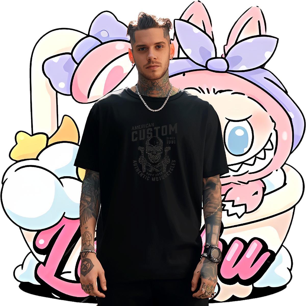 Brand T-Shirts for Men 230g Cotton skull Hip Hop Street Custom Print Plus Size Breathable Short Sleeve Tshirt for Man Woman DIY Customized Tops Tees