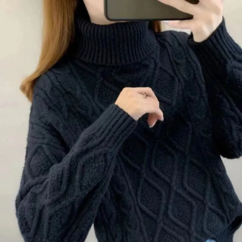 Womens Turtleneck Sweater Fall Winter Loose Warm Knit Pullover Tops Candy Colors Knitwear Jumper Korean Soft Casual Poleras 240824