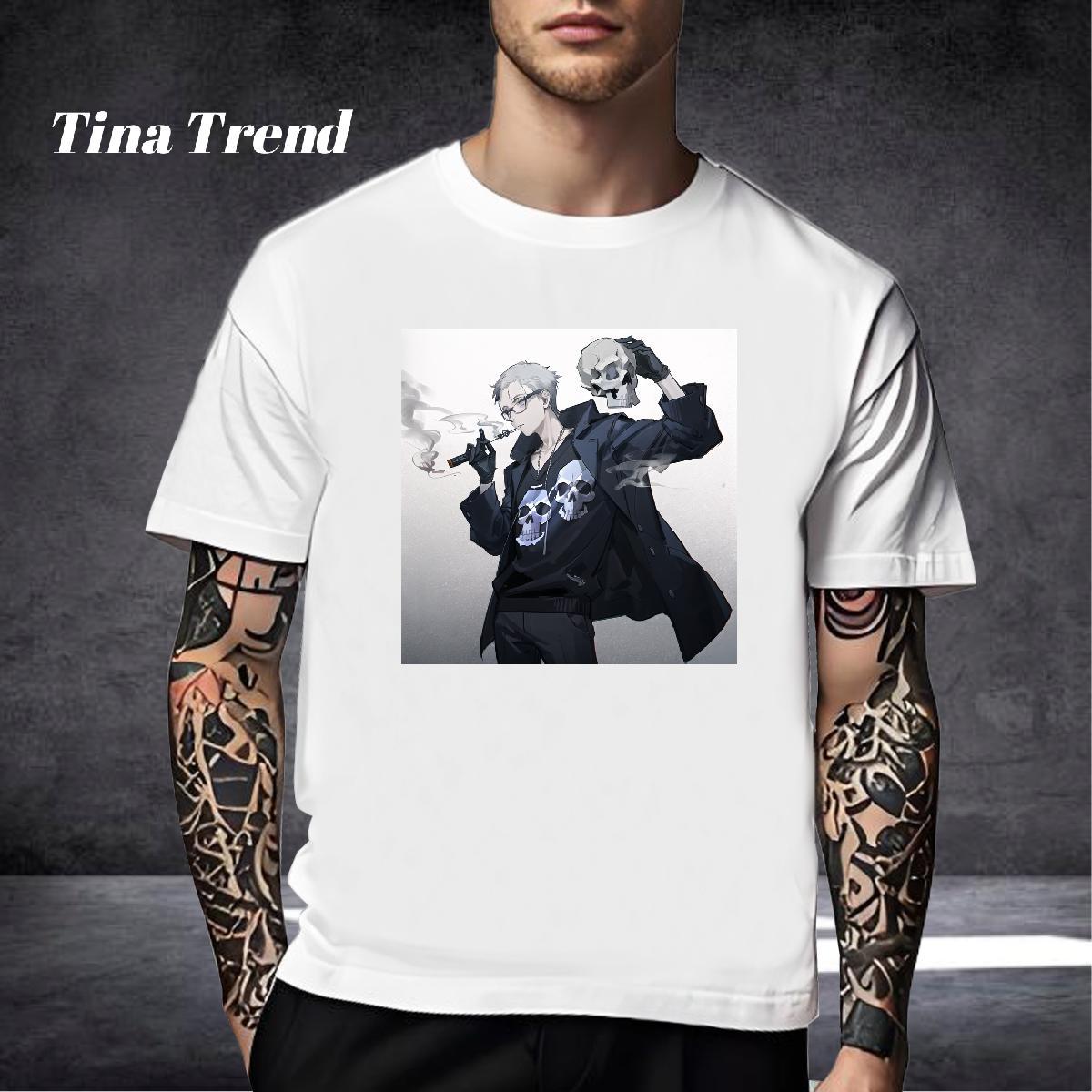 Soft T-Shirts for Men 230g Pure Cotton skull Casual Daily Wear Custom Print Oversized Breathable Crew Neck Tshirts New Tops Shirt