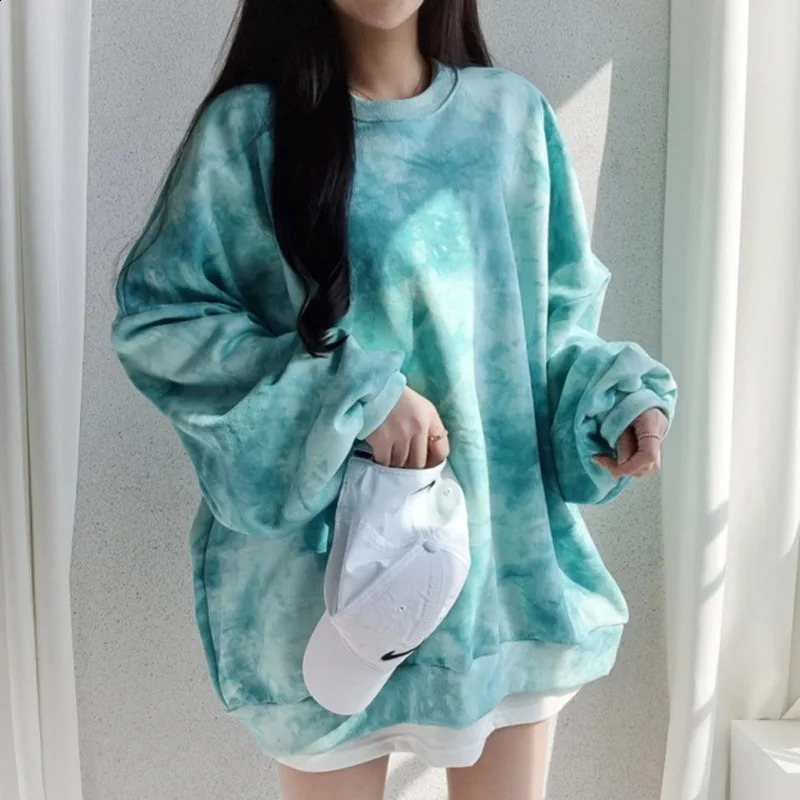 Women Sweatshirt Tie Dye Long Sleeve Hoodie Loose Tops Spring Autumn Cotton Pullovers Casual Female Fashion Streetwear 240824
