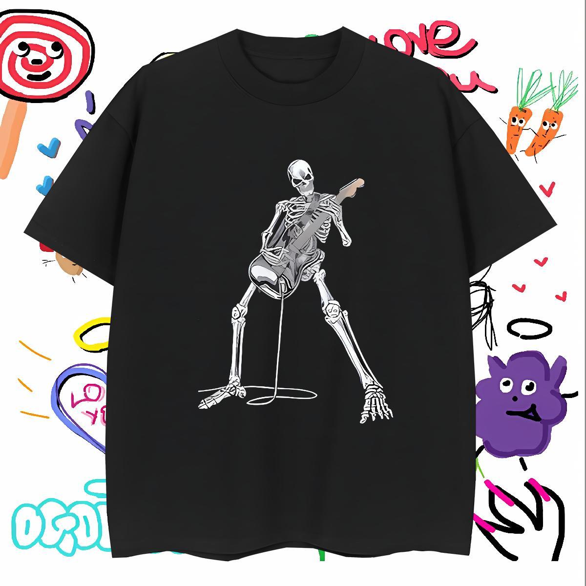 Loose Fit Mens T Shirts 230g 100% Cotton skull Street Wear Custom Print Plus Size O-Neck Short Sleeve Tshirts New Clothings