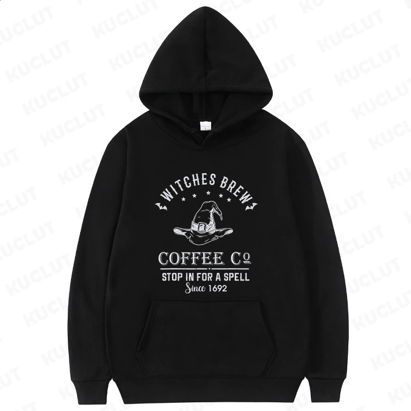 Witches Coffee Co Stop in For A Spell Print Hoodies Funny Halloween Women Sportwear Fashion Fall Hoodies Sweatshirts Casual 240824