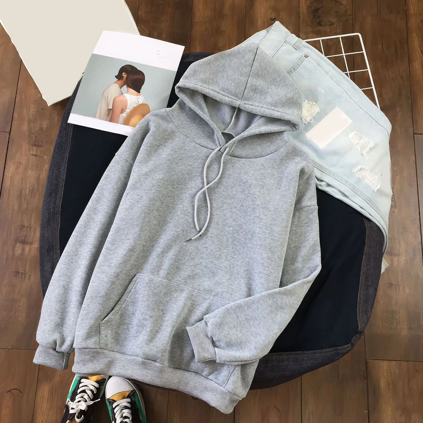 Oversized Solid Sports Sweatshirt For Women Spring Autumn Harajuku Fashion Casual Pullovers Tops In Y2k Hoodie For Women 240824