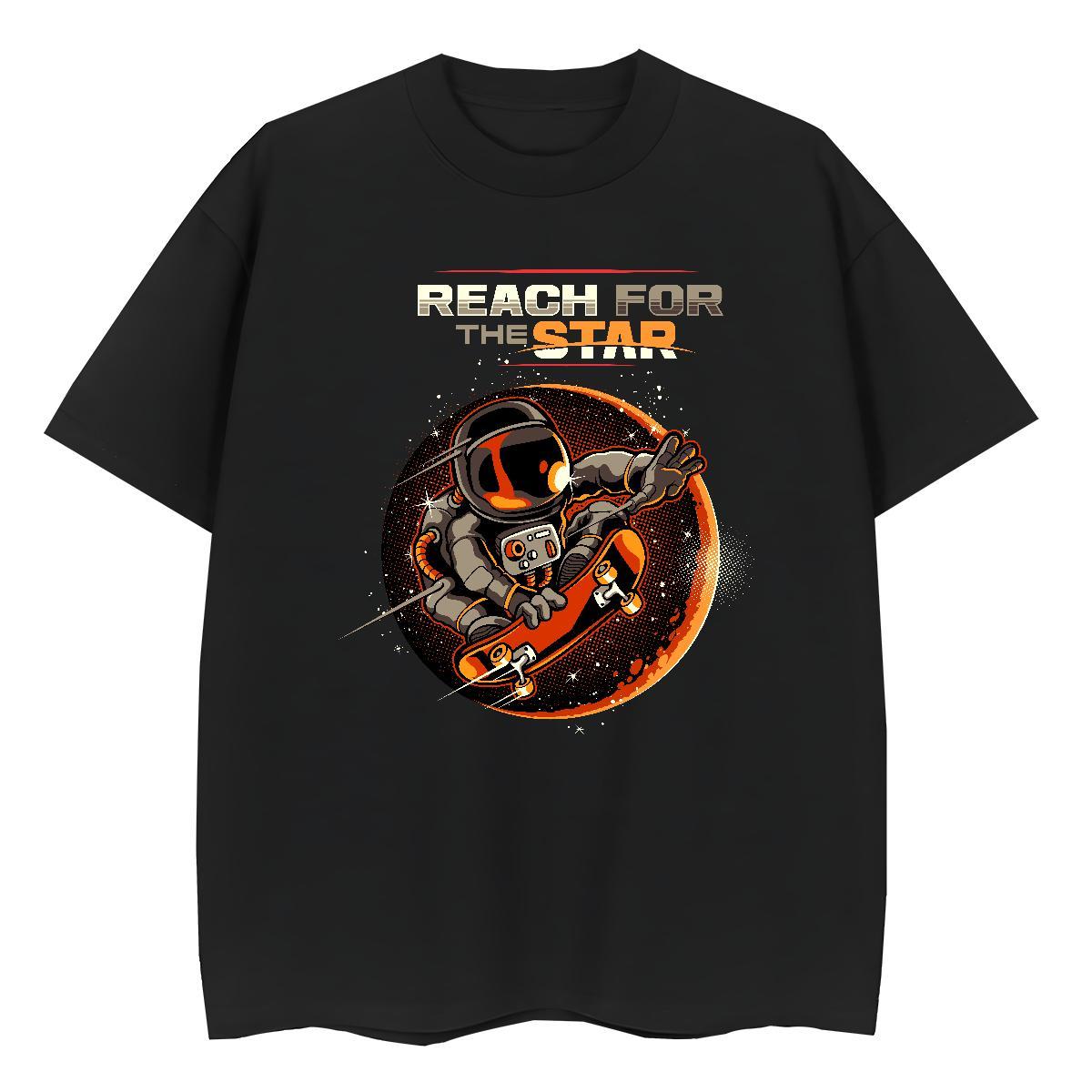 Unisex Womens Tshirts 230g Pure Cotton cosmonaut Sport Woman T Shirts Crew Neck Black White Tops