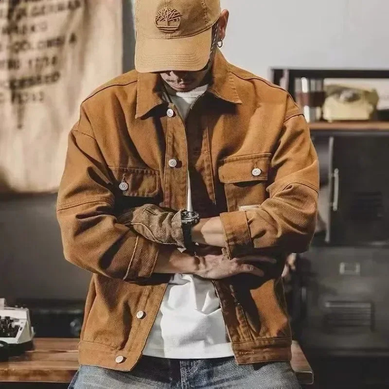 Mens denim jacket paddle cargo mens jeans Coats sheep aesthetic warm wool vintage Lxury casual quick drying wash 240824