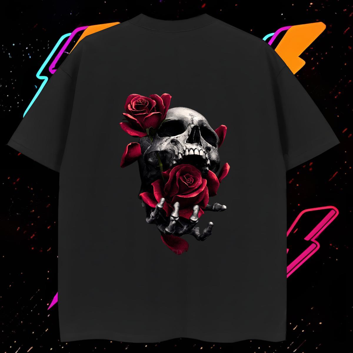 Free Shipping T Shirts Men 230g Cotton skull Daily Outfit Black Oversized O Neck Short Sleeves Men Tshirts New Tees Shirts