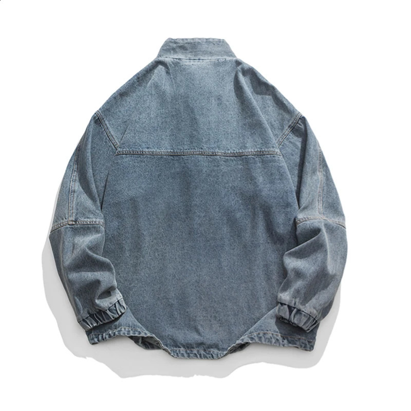 Japanese style semi zip clothing washing mens retro denim jacket rack collar loose fit drawstring jeans bottom 240824