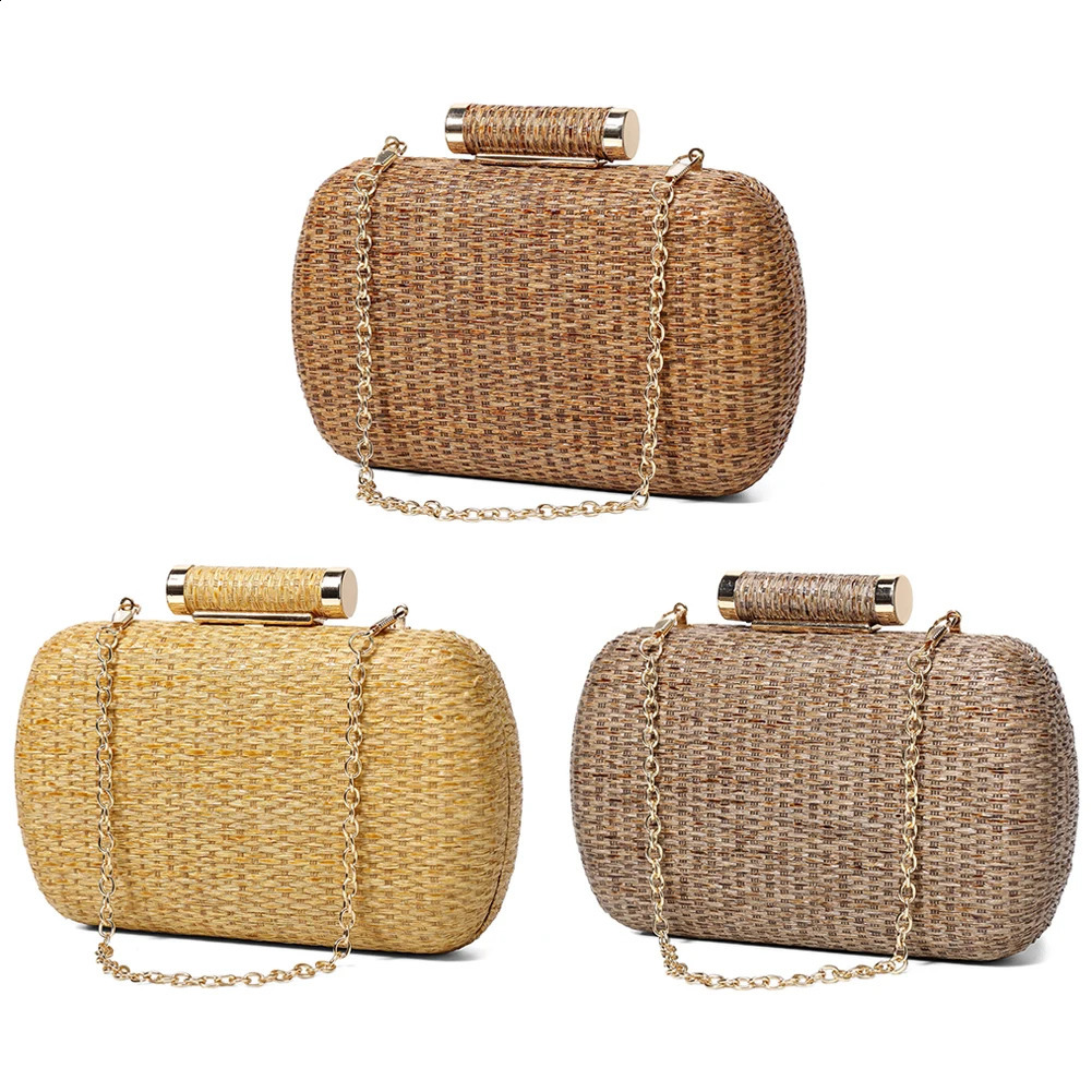 Women HandWoved Evening Bag with Chain Strap Woven Shoulder Versatile Weaving Satchel Female Party Wedding 240824Z