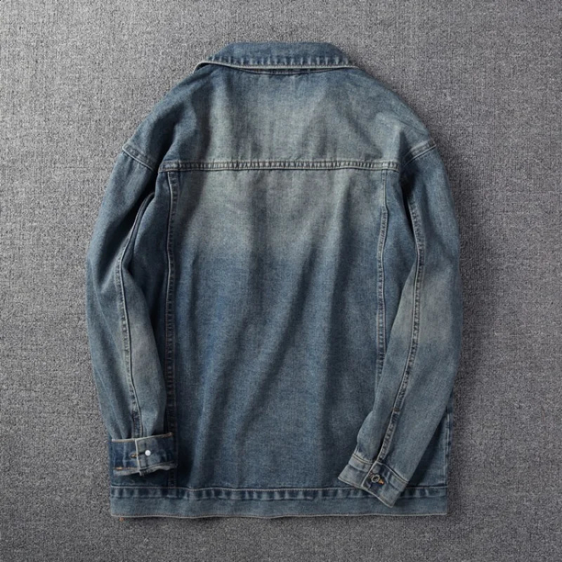 Mens denim jacket solid casual collar 3D decal work pocket fashionable cotton loose mens Chaquetas Vaqueras 240824
