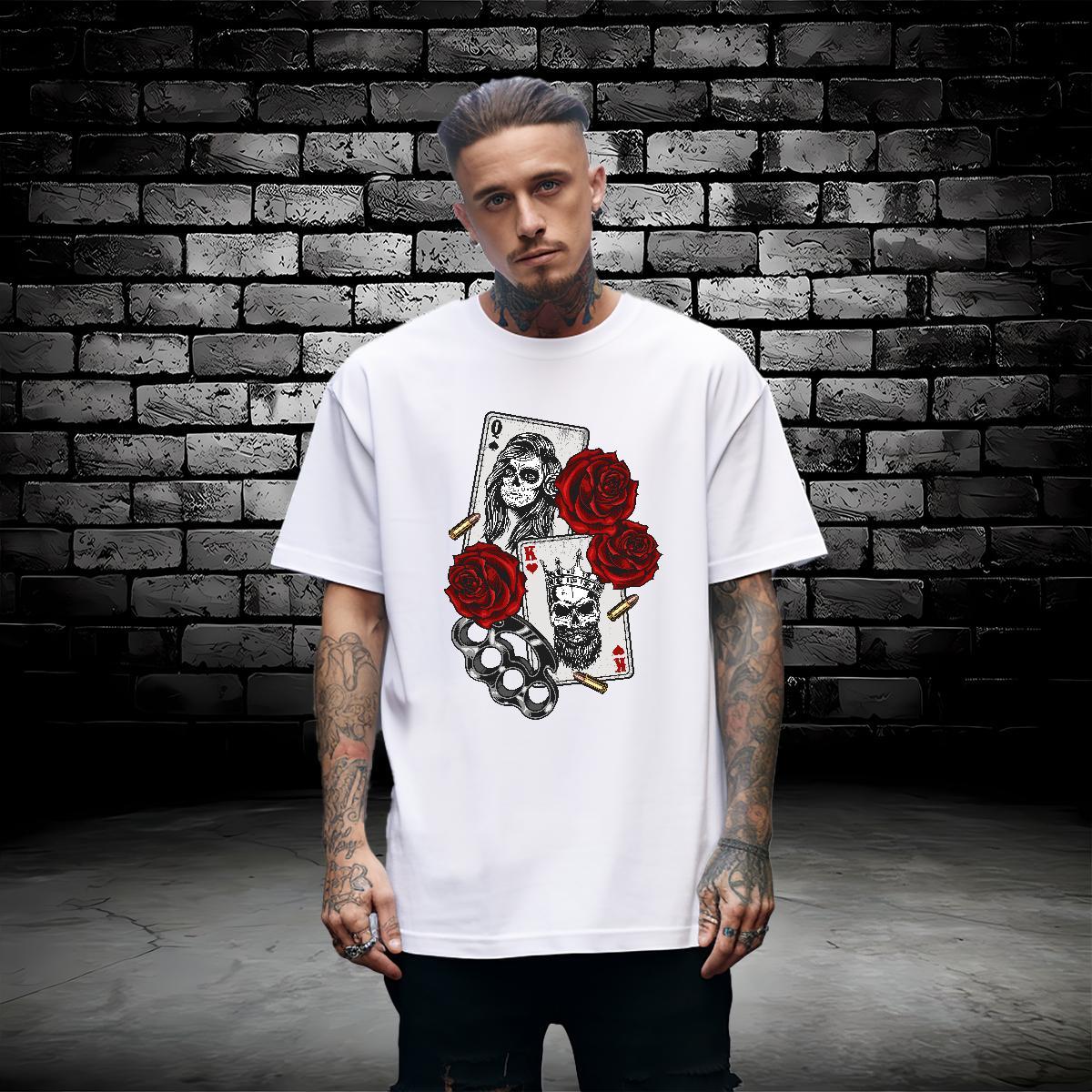 Popular Mens T Shirts 230g 100% Cotton skull Casual Beach Customized Round Neck Short Sleeve Men Tshirts Factory Direct Tops Shirt