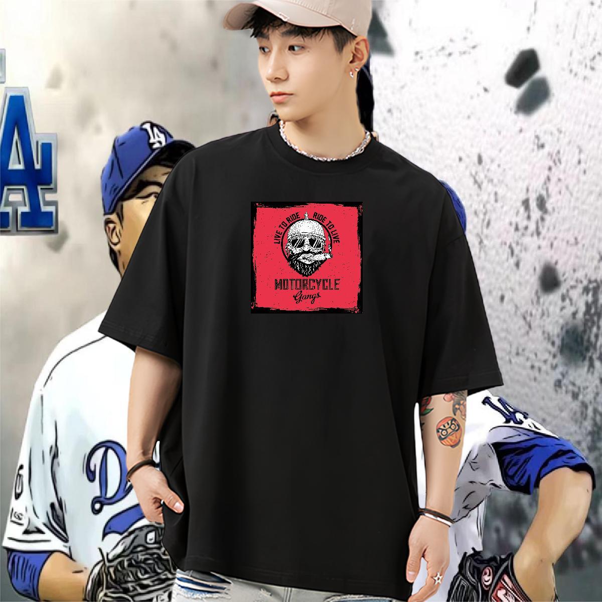Loose Men T Shirts 230g Pure Cotton letter Sport Custom Anime Breathable Soft Men Clothes T-Shirt Brand Clothings