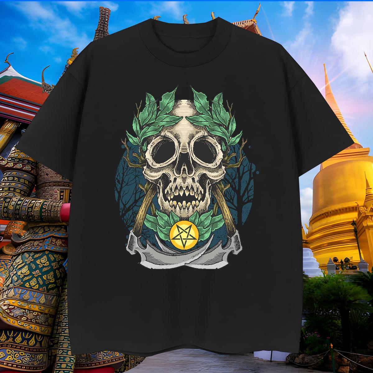 Loose Fit T-Shirts 230g 100% Cotton skull Home Outdoor Black White Breathable Crew Neck Men Tees Casual New Clothings