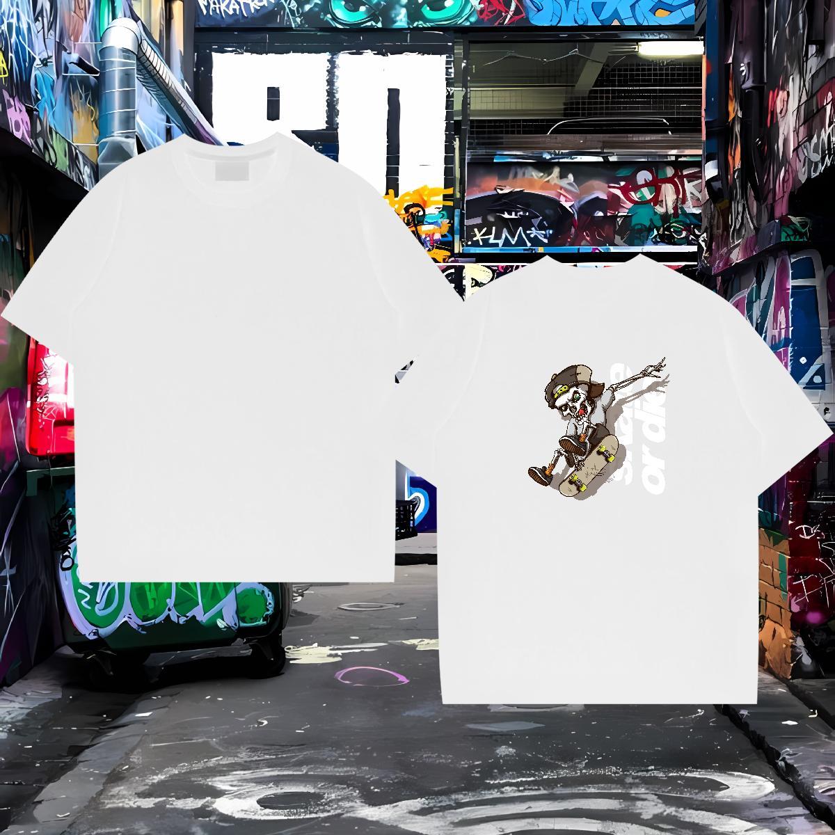 Soft T-Shirts for Men 100% Cotton 230g skull Street wear Hip Hop Custom Big Size O Neck Short Sleeves Mens Tshirts 2024 DIY Tee Shirt