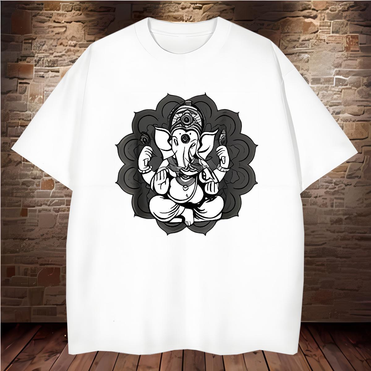 Loose Mens T Shirts 230g Pure Cotton Ganesha Street Custom Cartoon Breathable Soft Couples T Shirts DIY Tshirts
