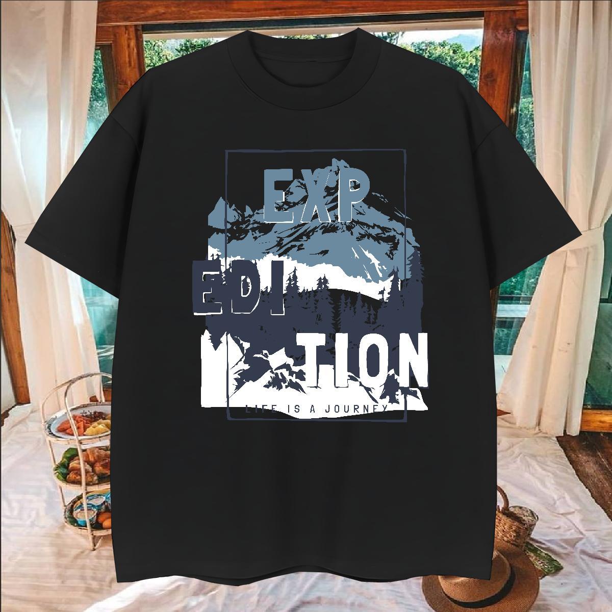 TOP Quality Men T Shirts 230g Cotton mountains Home Outdoor Anime Print Breathable Short Sleeve Men Tshirts 2024 New Tees Shirts