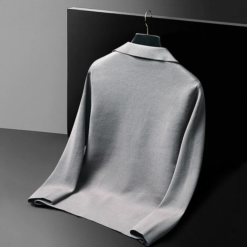 trend for mens premium collar sweater and cardigan in autumn Korean version solid color casual knitted jacket 240824