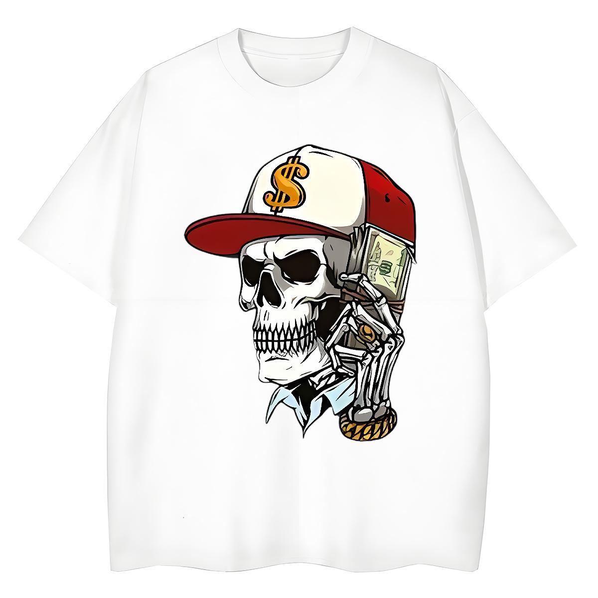 Loose Fit T Shirt For Man 230g 100% Cotton skull Street Anime Print O Neck Short Sleeves Men Tshirts Factory Direct Clothings